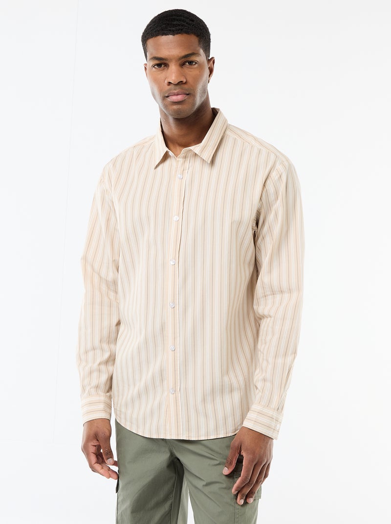 Camicia in cotone a righe Beige - Kiabi