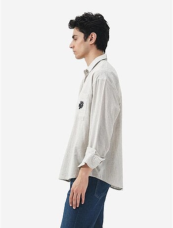 Camicia in cotone a righe con trama in velluto giesto