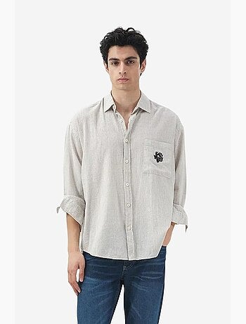 Camicia in cotone a righe con trama in velluto giesto