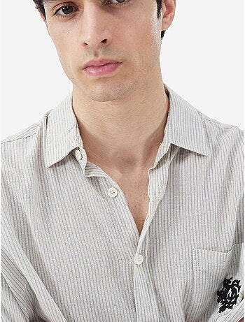 Camicia in cotone a righe con trama in velluto giesto