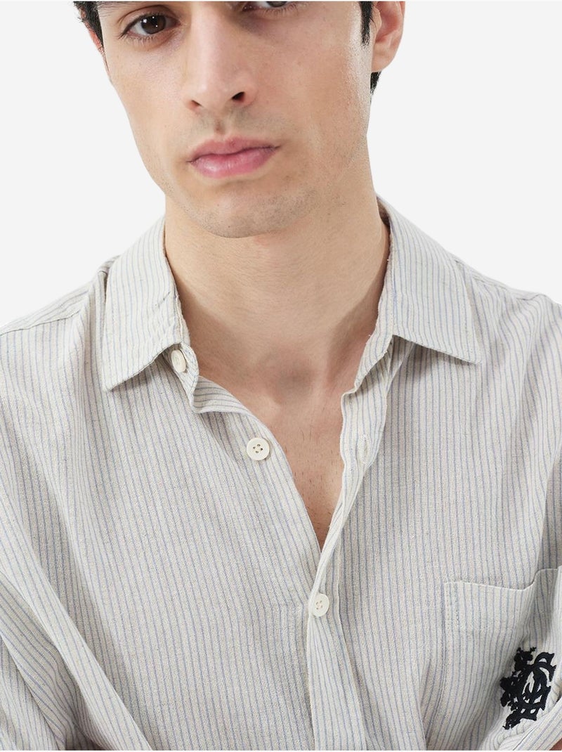 Camicia in cotone a righe con trama in velluto giesto Bianco sporco - Kiabi