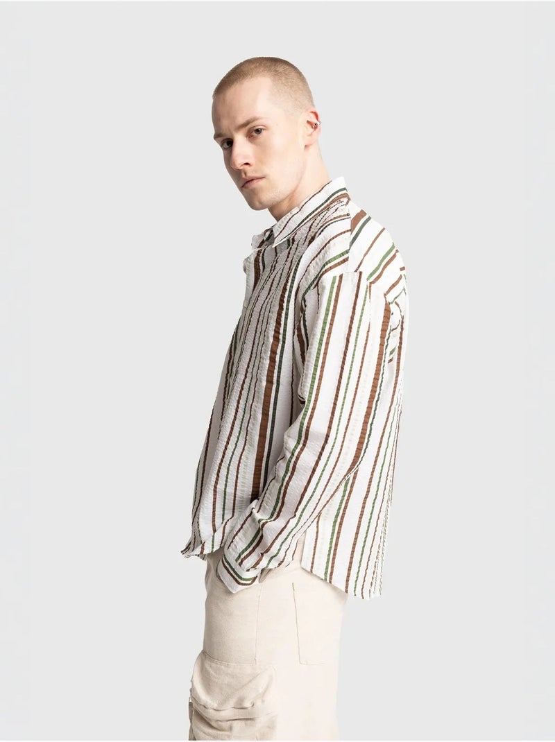 Camicia in cotone a righe dal fit rilassato giesto Cachi - Kiabi