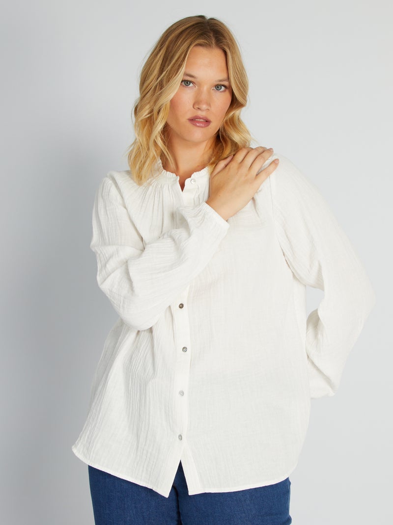 Camicia in cotone collo con volant Bianco - Kiabi