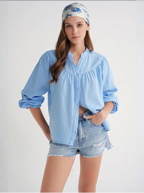 Camicia in cotone con colletto alla coreana e bottoni mixray - Kiabi Camicia in cotone con colletto alla coreana e bottoni mixray - Kiabi