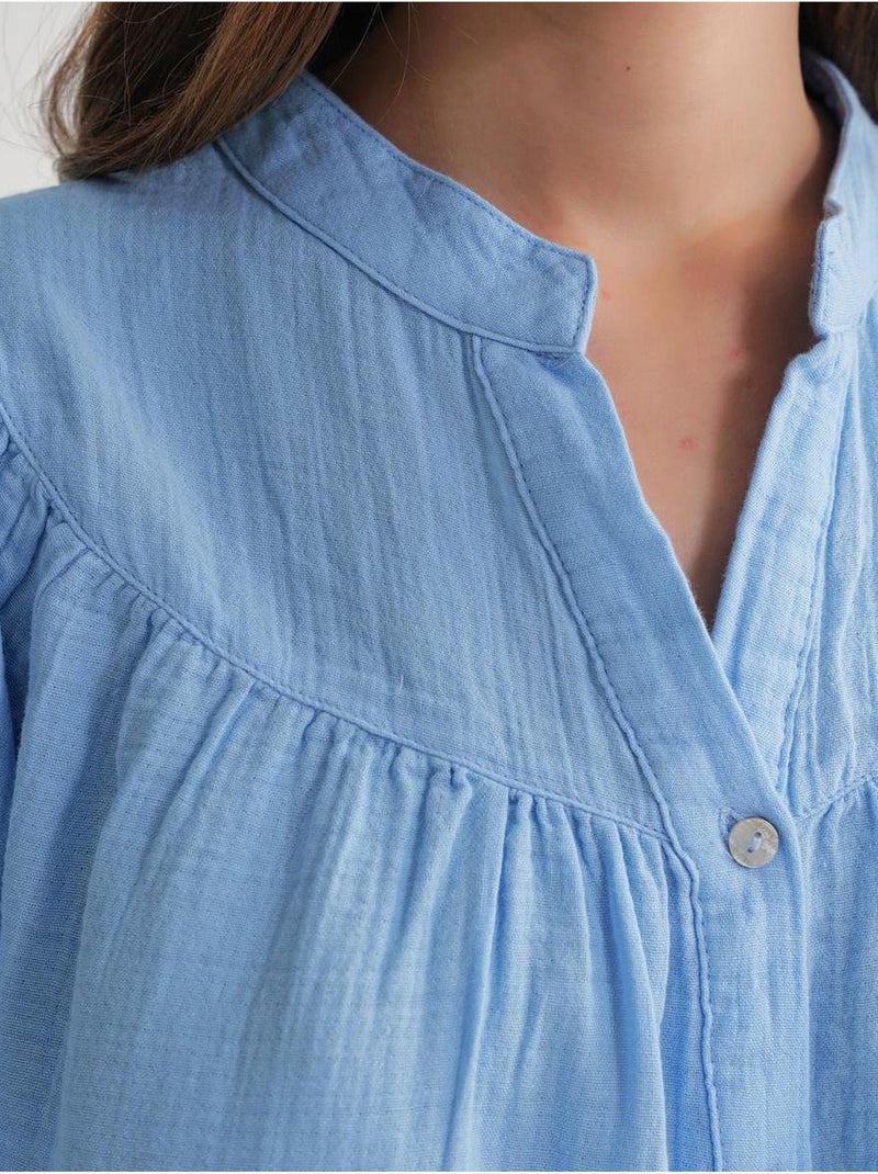 Camicia in cotone con colletto alla coreana e bottoni mixray Blu cielo - Kiabi
