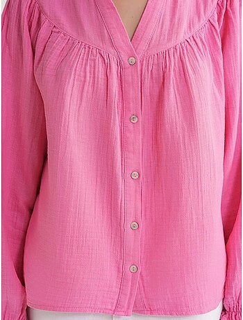 Camicia in cotone con colletto alla coreana e bottoni mixray