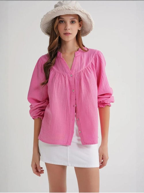 Camicia in cotone con colletto alla coreana e bottoni mixray - Kiabi