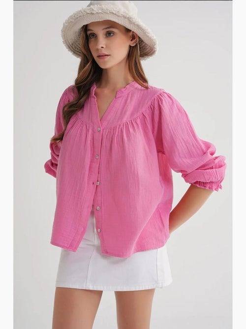 Camicia in cotone con colletto alla coreana e bottoni mixray - Kiabi