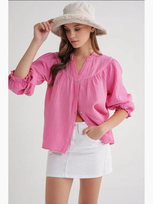 Camicia in cotone con colletto alla coreana e bottoni mixray - Kiabi