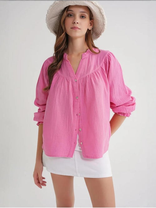 Camicia in cotone con colletto alla coreana e bottoni mixray - Kiabi