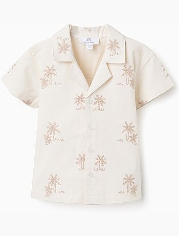 Camicia in cotone con palme ricamate