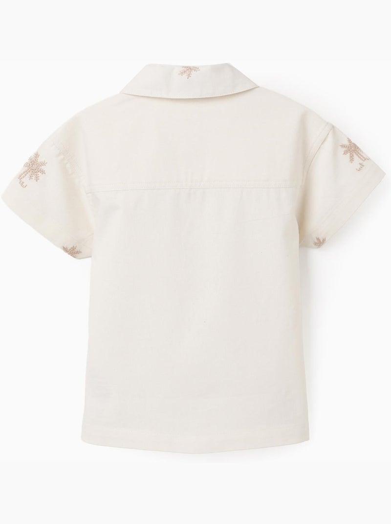 Camicia in cotone con palme ricamate Bianco - Kiabi