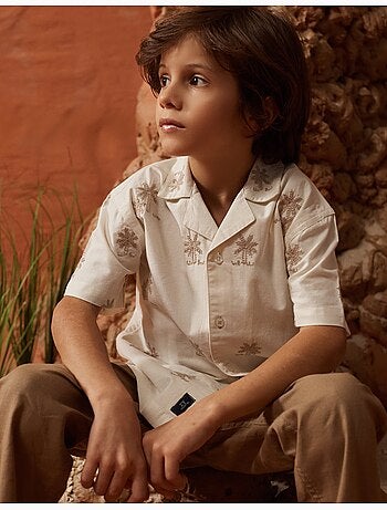 Camicia in cotone con palme ricamate