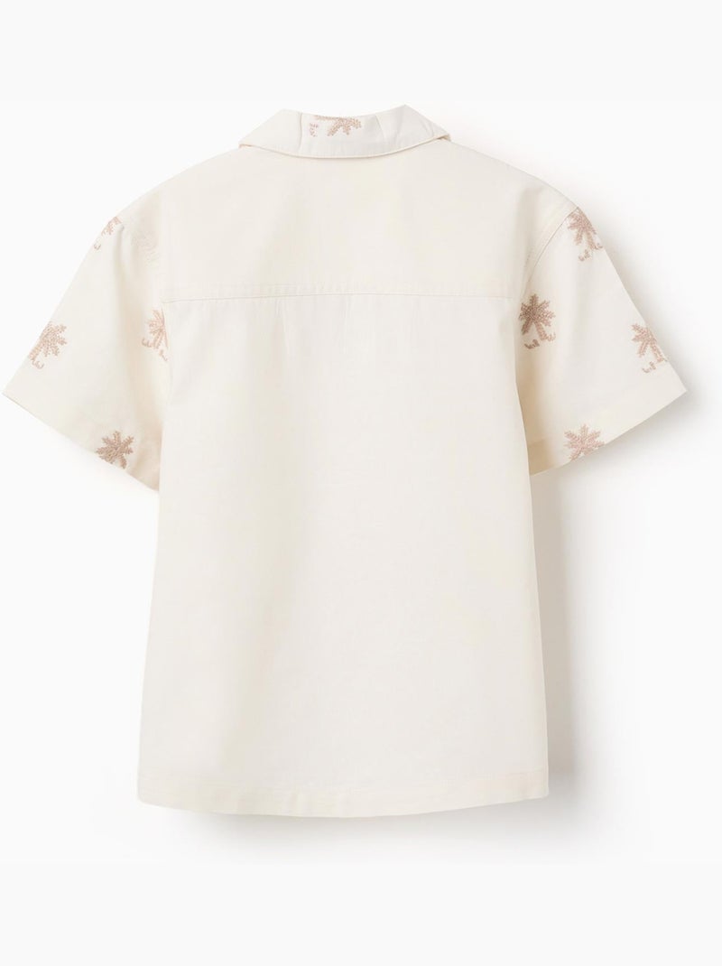 Camicia in cotone con palme ricamate Bianco - Kiabi