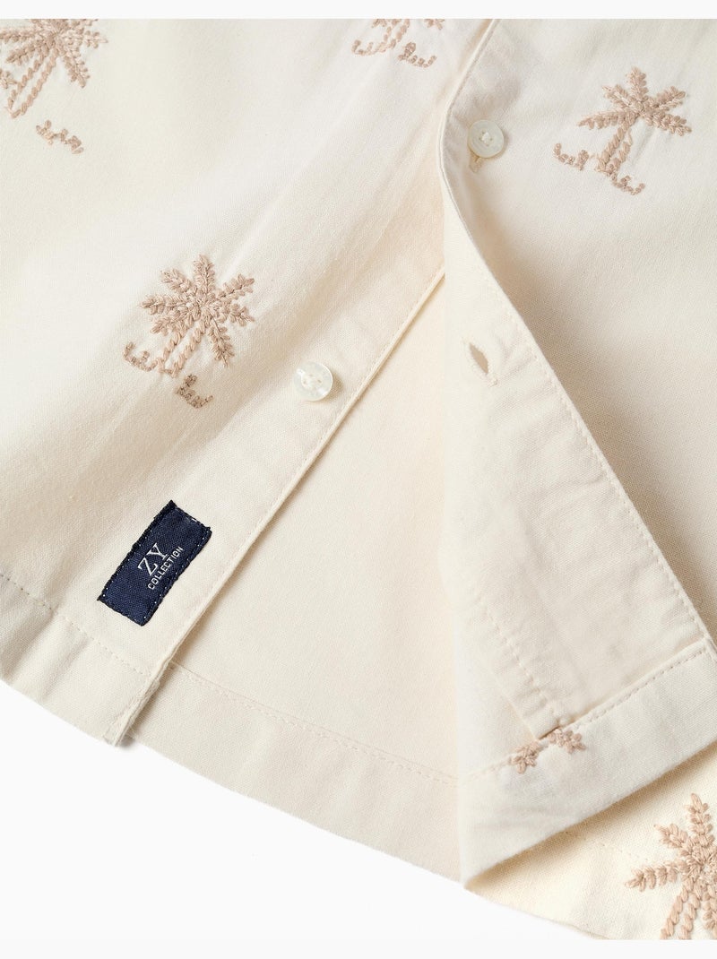 Camicia in cotone con palme ricamate Bianco - Kiabi