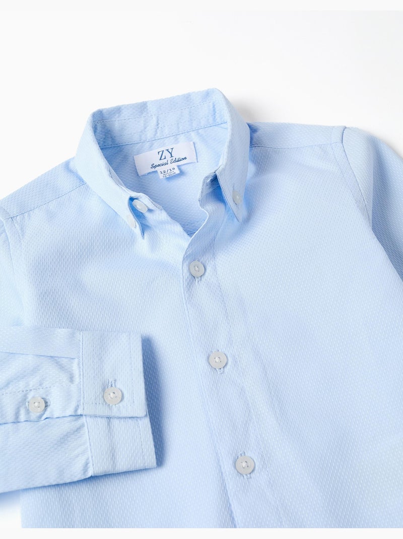 Camicia in cotone dobby a manica lunga Blu chiaro - Kiabi