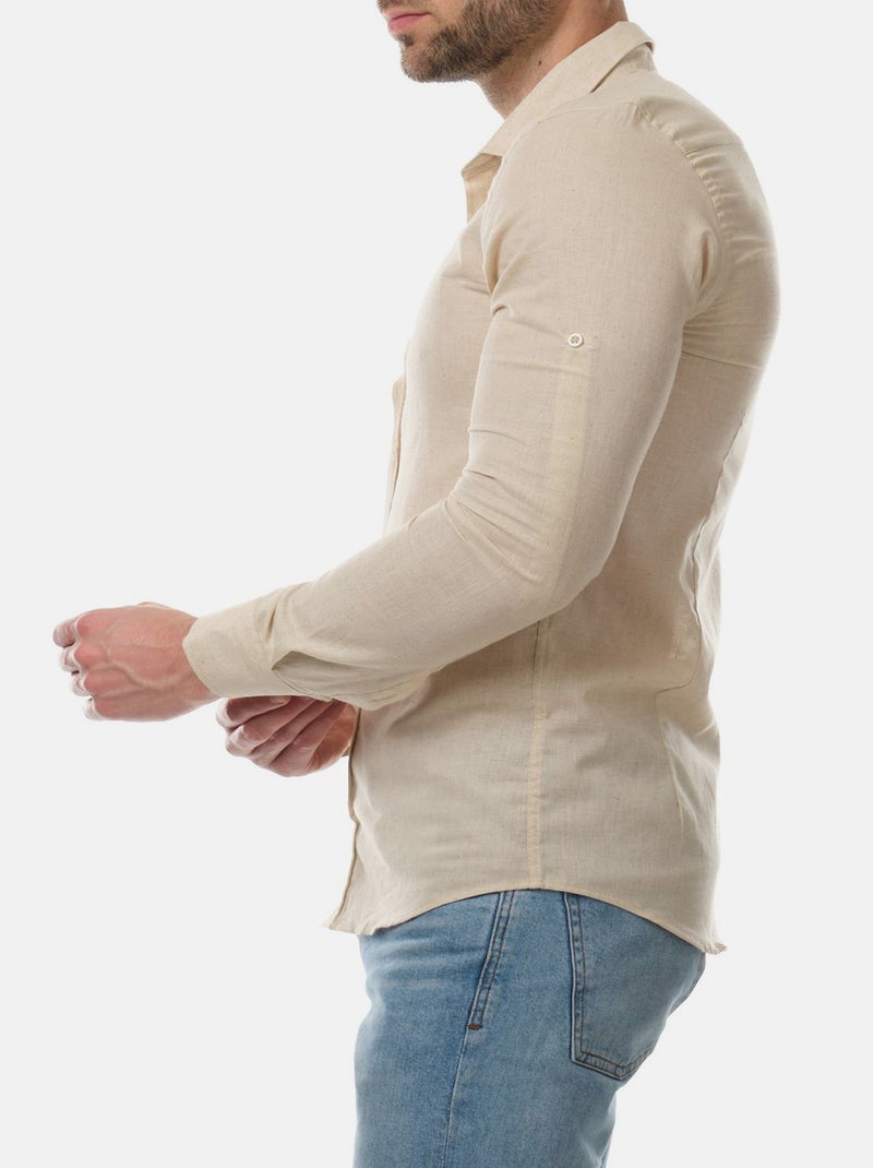 Camicia in cotone e lino Beige chiaro - Kiabi