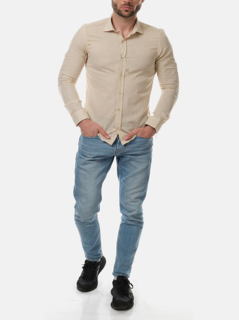 Camicia in cotone e lino Beige chiaro - Kiabi