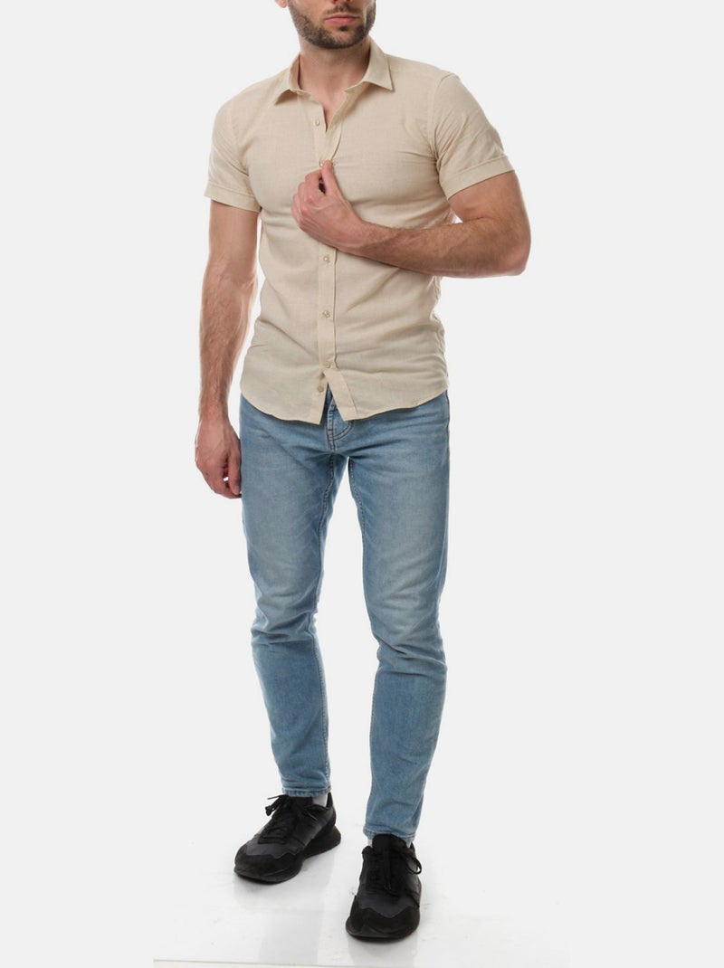 Camicia in cotone e lino Beige chiaro - Kiabi