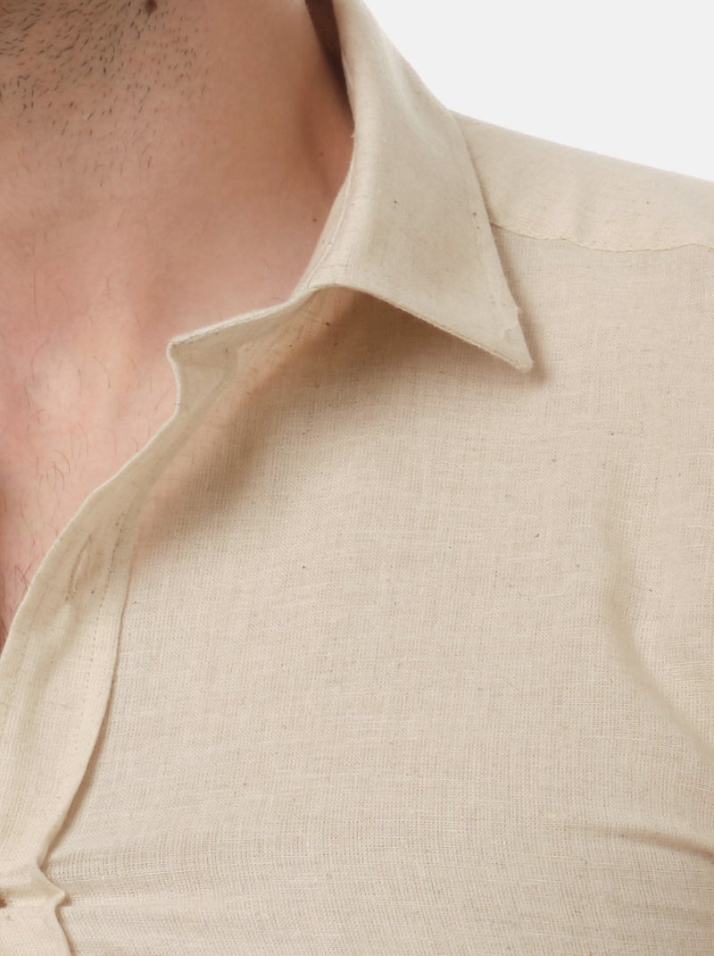 Camicia in cotone e lino Beige chiaro - Kiabi
