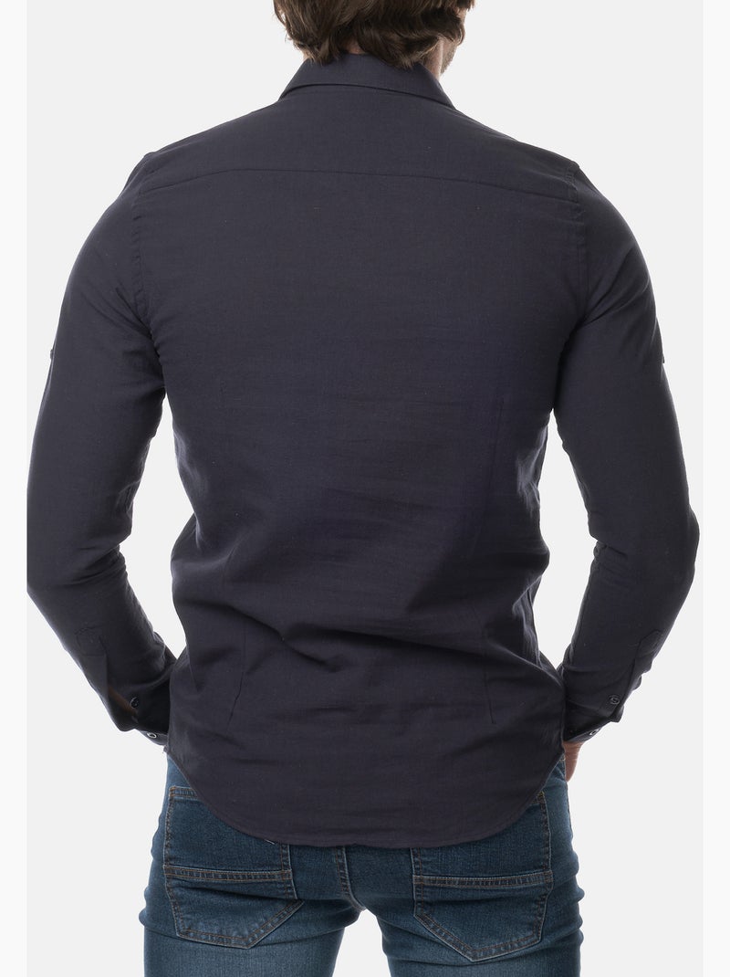 Camicia in cotone e lino Blu scuro - Kiabi