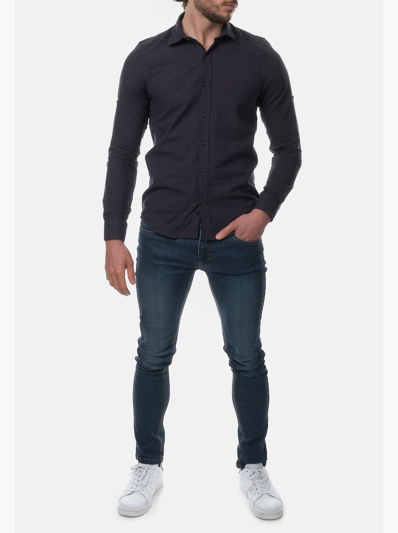 Camicia in cotone e lino Blu scuro - Kiabi