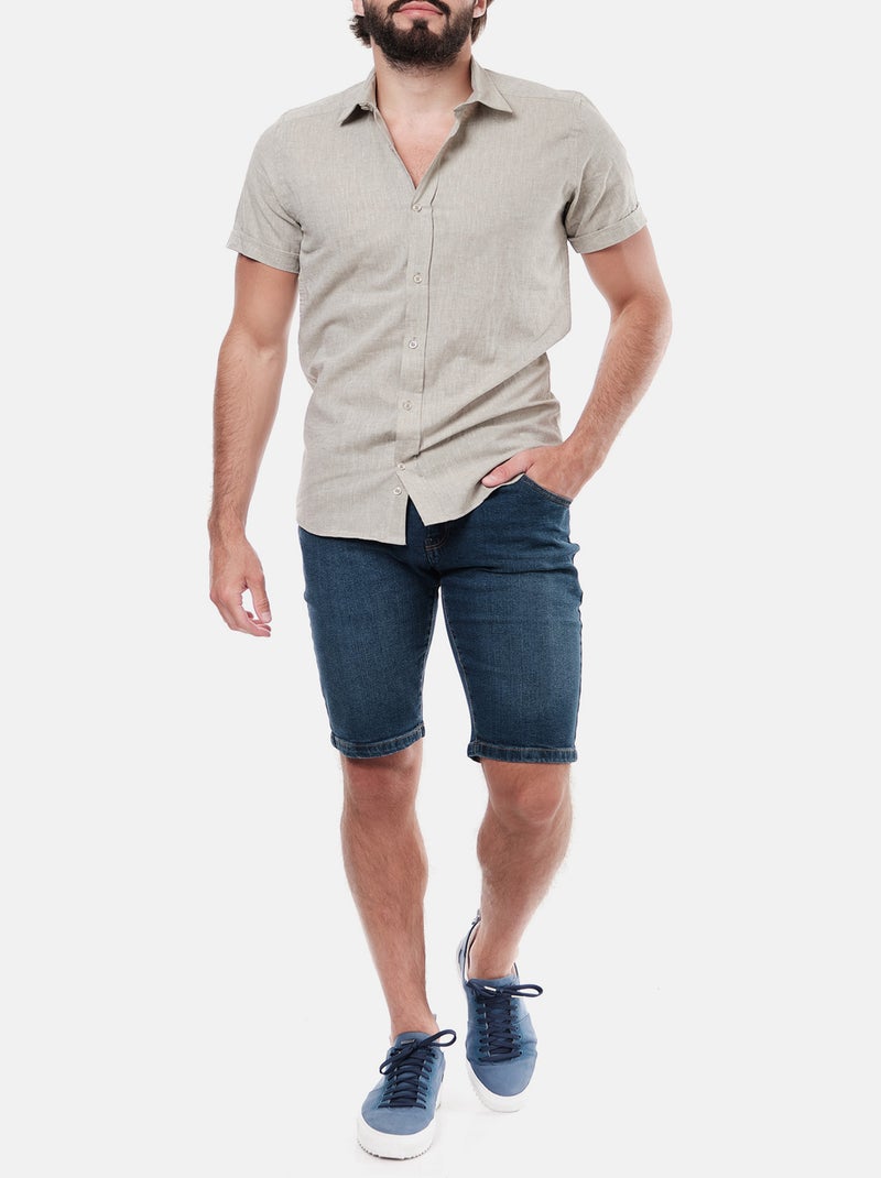 Camicia in cotone e lino Cachi - Kiabi