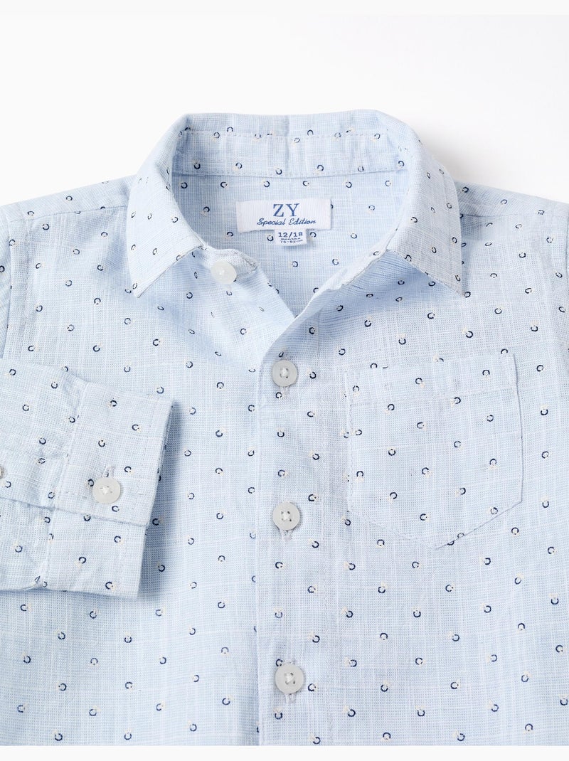 Camicia in cotone e lino con motivo a cerchi Blu chiaro - Kiabi