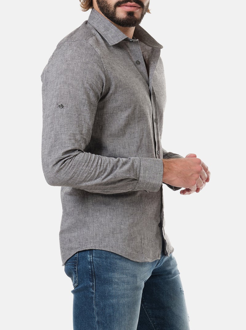 Camicia in cotone e lino Grigio antracite - Kiabi