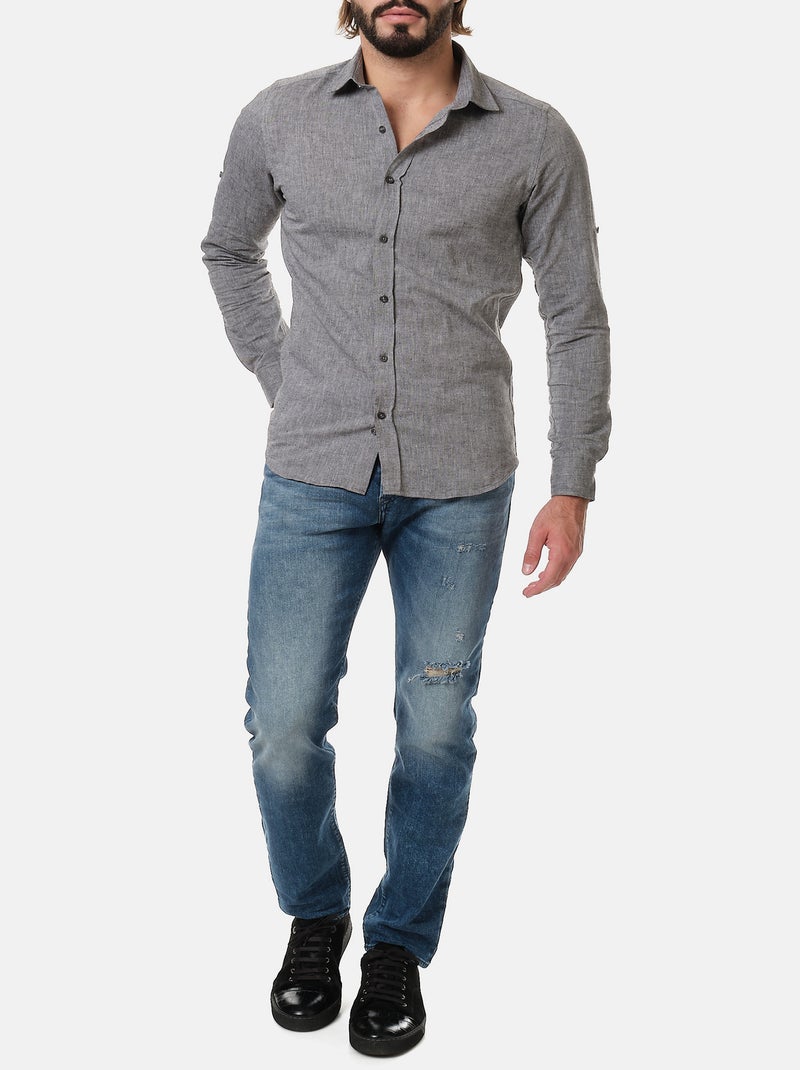 Camicia in cotone e lino Grigio antracite - Kiabi