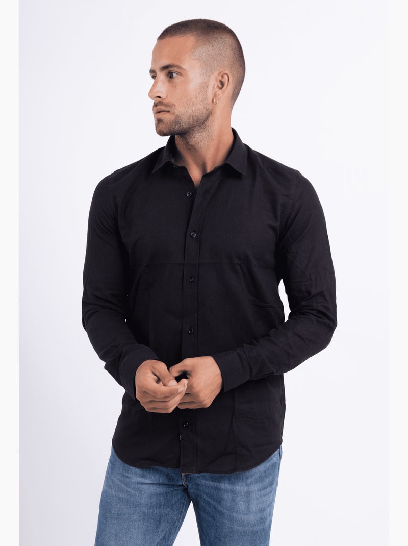 Camicia in cotone e lino Nero - Kiabi