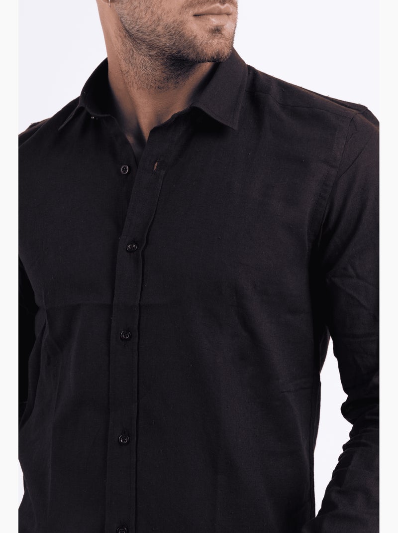 Camicia in cotone e lino Nero - Kiabi