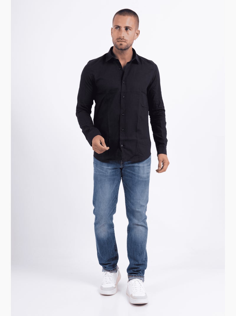 Camicia in cotone e lino Nero - Kiabi