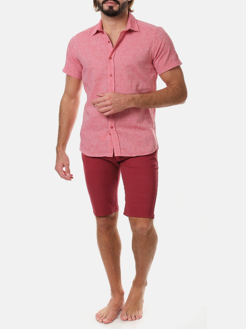 Camicia in cotone e lino Rosso - Kiabi