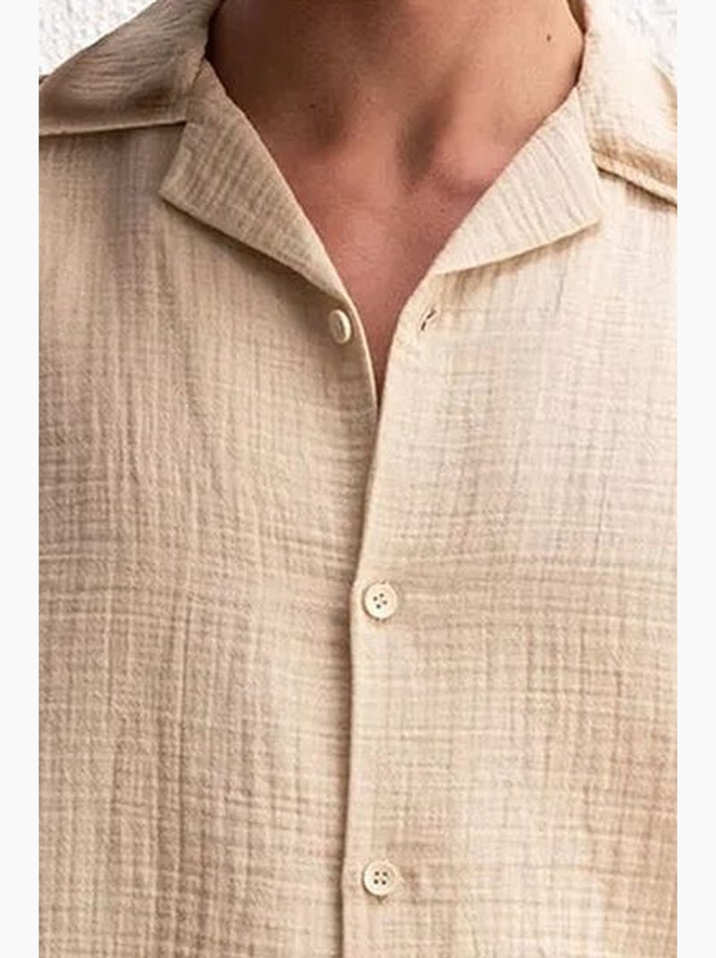Camicia in cotone intrecciato testurizzato con chiusura a bottoni giesto Beige argilla - Kiabi