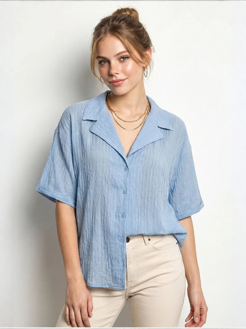 Camicia in cotone lucci Blu cielo - Kiabi