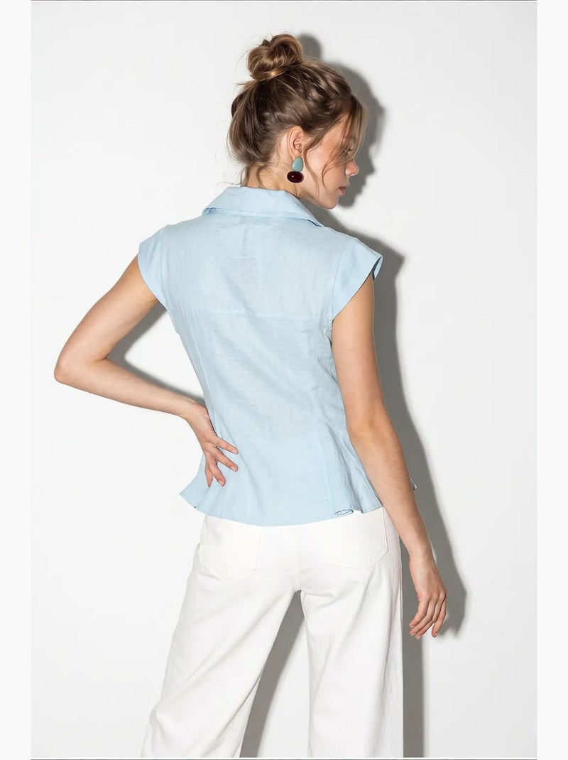 Camicia in cotone senza maniche aderente lucci Blu cielo - Kiabi