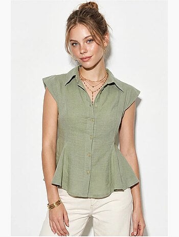 Camicia in cotone senza maniche aderente lucci