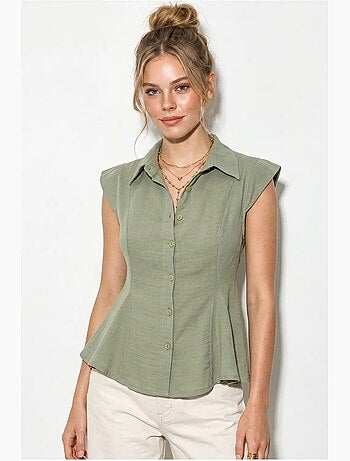 Camicia in cotone senza maniche aderente lucci