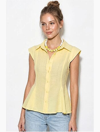 Camicia in cotone senza maniche aderente lucci