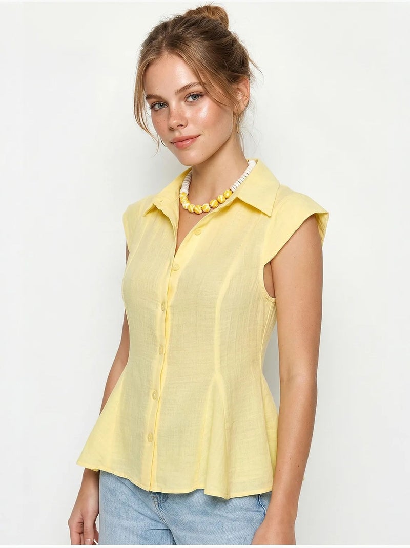 Camicia in cotone senza maniche aderente lucci Giallo limone - Kiabi
