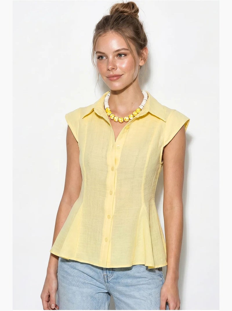 Camicia in cotone senza maniche aderente lucci Giallo limone - Kiabi