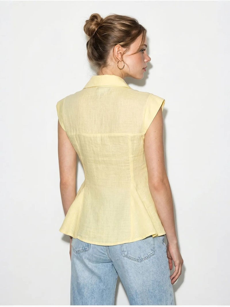 Camicia in cotone senza maniche aderente lucci Giallo limone - Kiabi