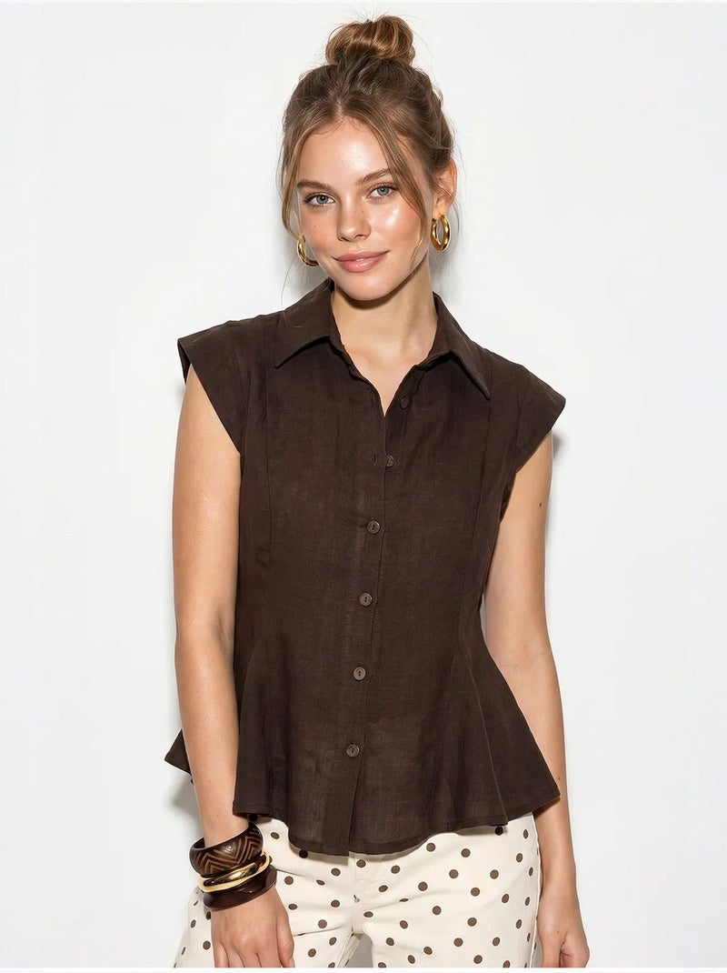 Camicia in cotone senza maniche aderente lucci Marrone - Kiabi