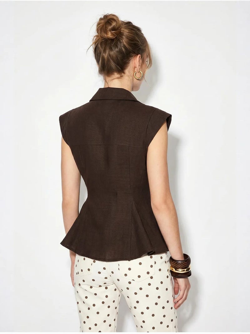 Camicia in cotone senza maniche aderente lucci Marrone - Kiabi