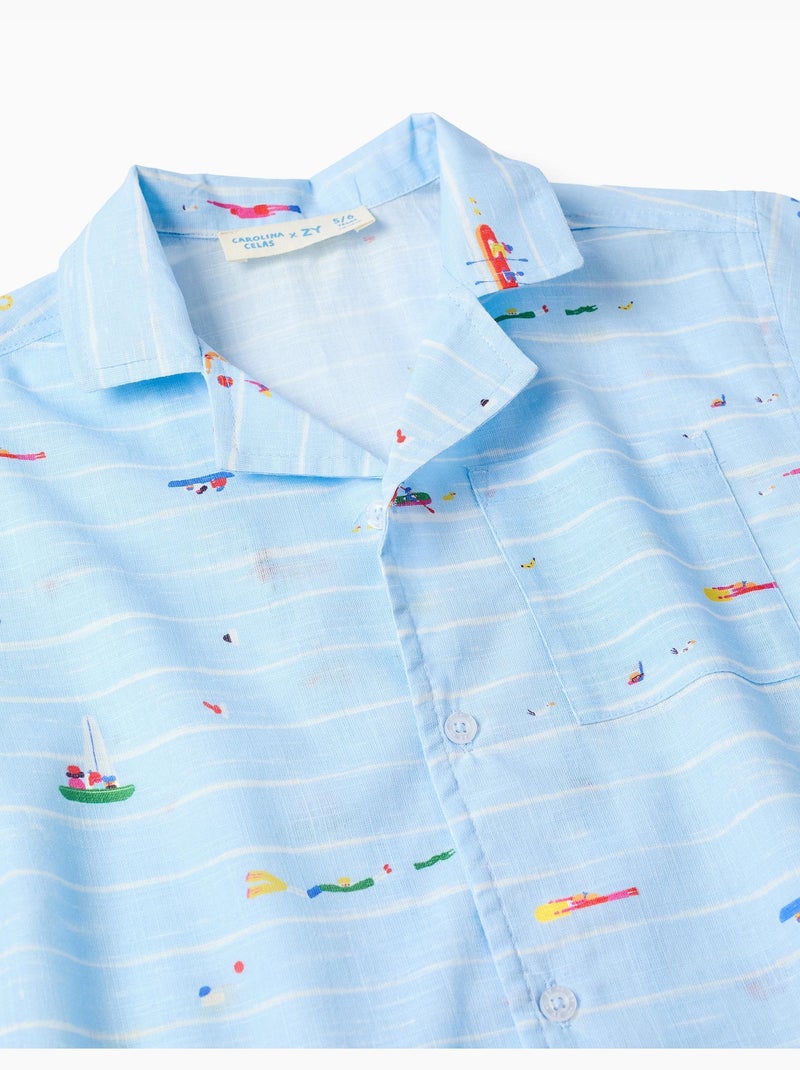 Camicia in cotone stampato Carolina Celas x Zippy Blu chiaro - Kiabi