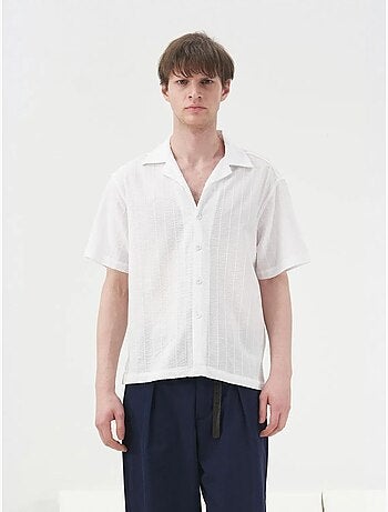 Camicia in cotone testurizzato a maniche corte giesto