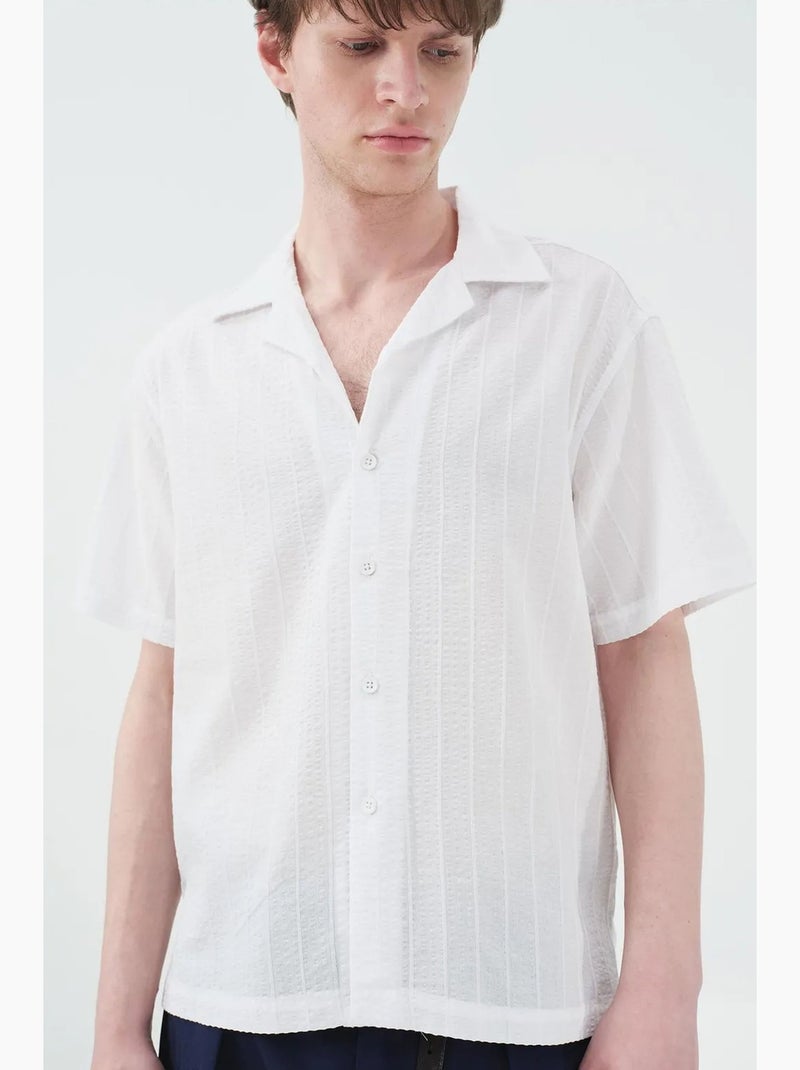 Camicia in cotone testurizzato a maniche corte giesto Bianco - Kiabi