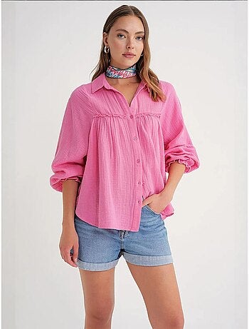 Camicia in cotone testurizzato con bottoni mixray