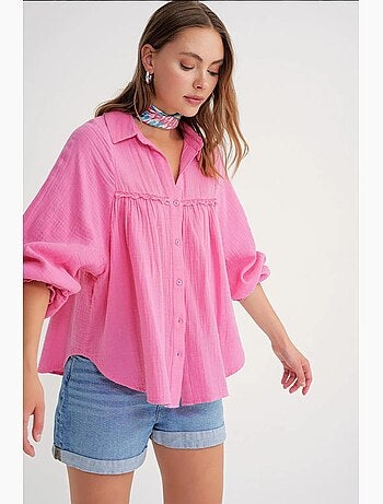 Camicia in cotone testurizzato con bottoni mixray